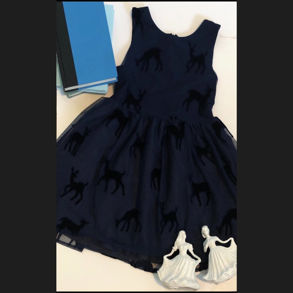 Cat & Jack Blue Deer Dress Size Medium 7/8 ~ DOLLS AND BOOKS NOT INCLUDED!!!